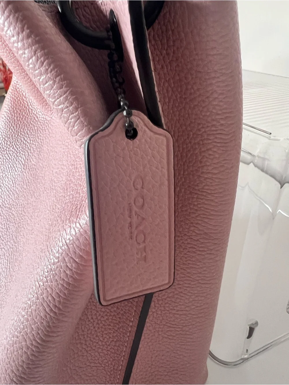 Coach Pink Pebbled Leather Shoulder Bag with Black Trim
